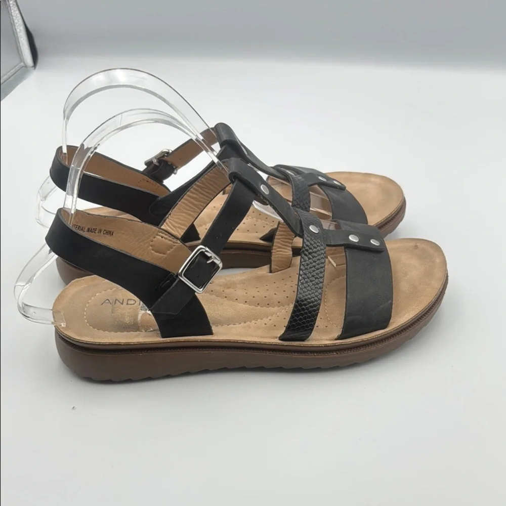 Black and Brown‎ Sandals with Adjustable Straps and Cork Footbed